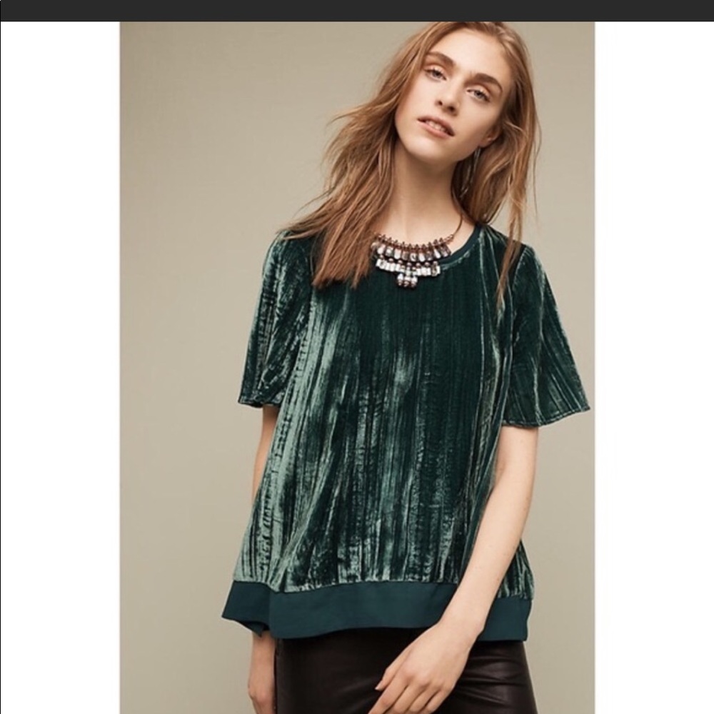 Anthropologie green velvet top